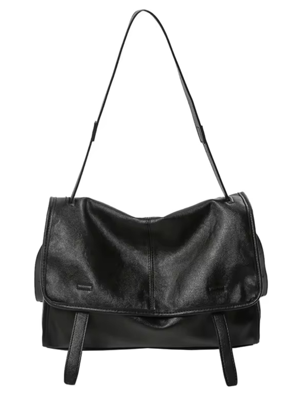 Black Minimalist Shoulder Bag | Soft Leather Look Crossbody Purse - Picture 5 of 5